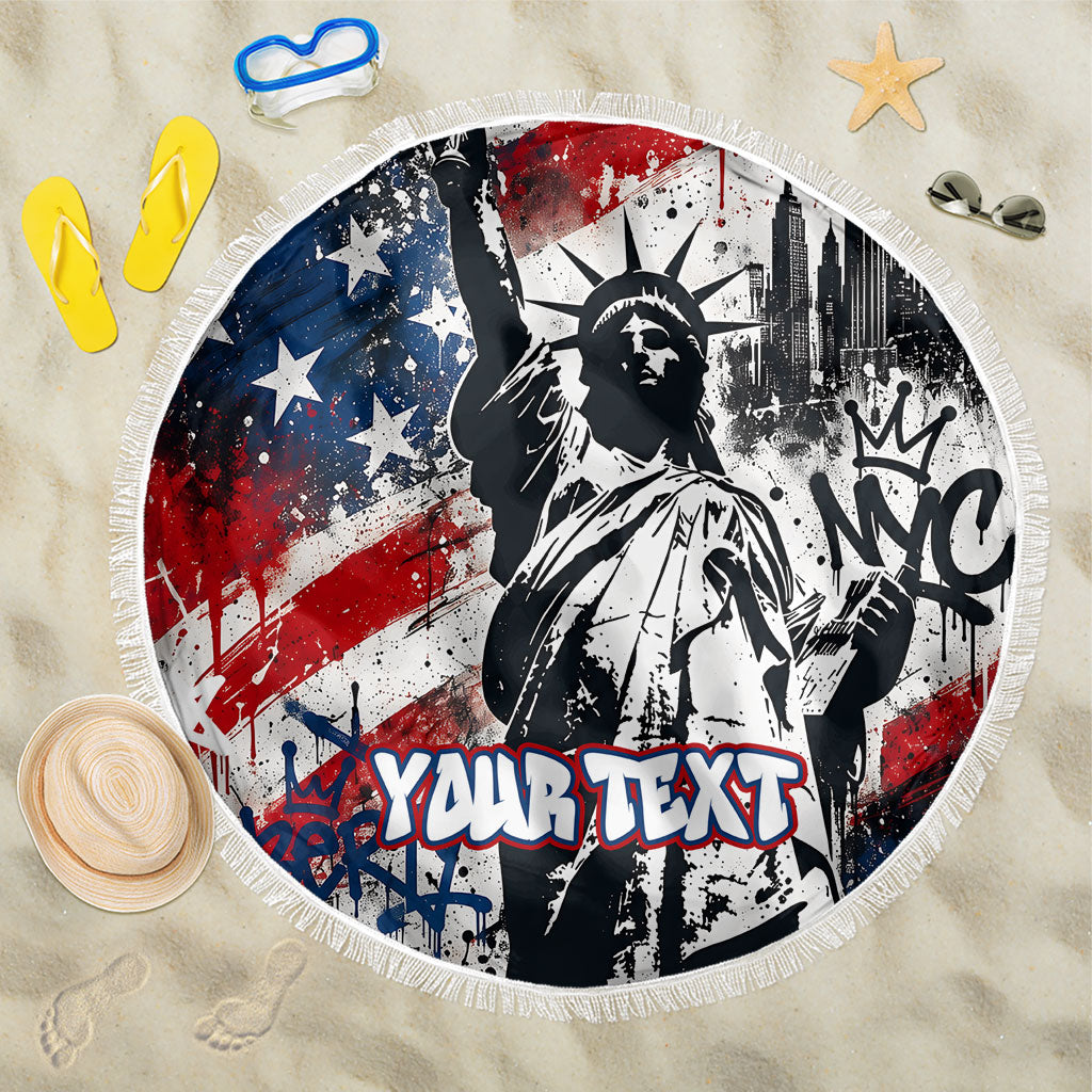 Personalized New York Statue Of Liberty Beach Blanket Grunge Street Art NYC Skyline American Pride
