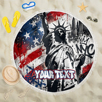 Personalized New York Statue Of Liberty Beach Blanket Grunge Street Art NYC Skyline American Pride
