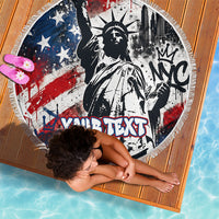 Personalized New York Statue Of Liberty Beach Blanket Grunge Street Art NYC Skyline American Pride