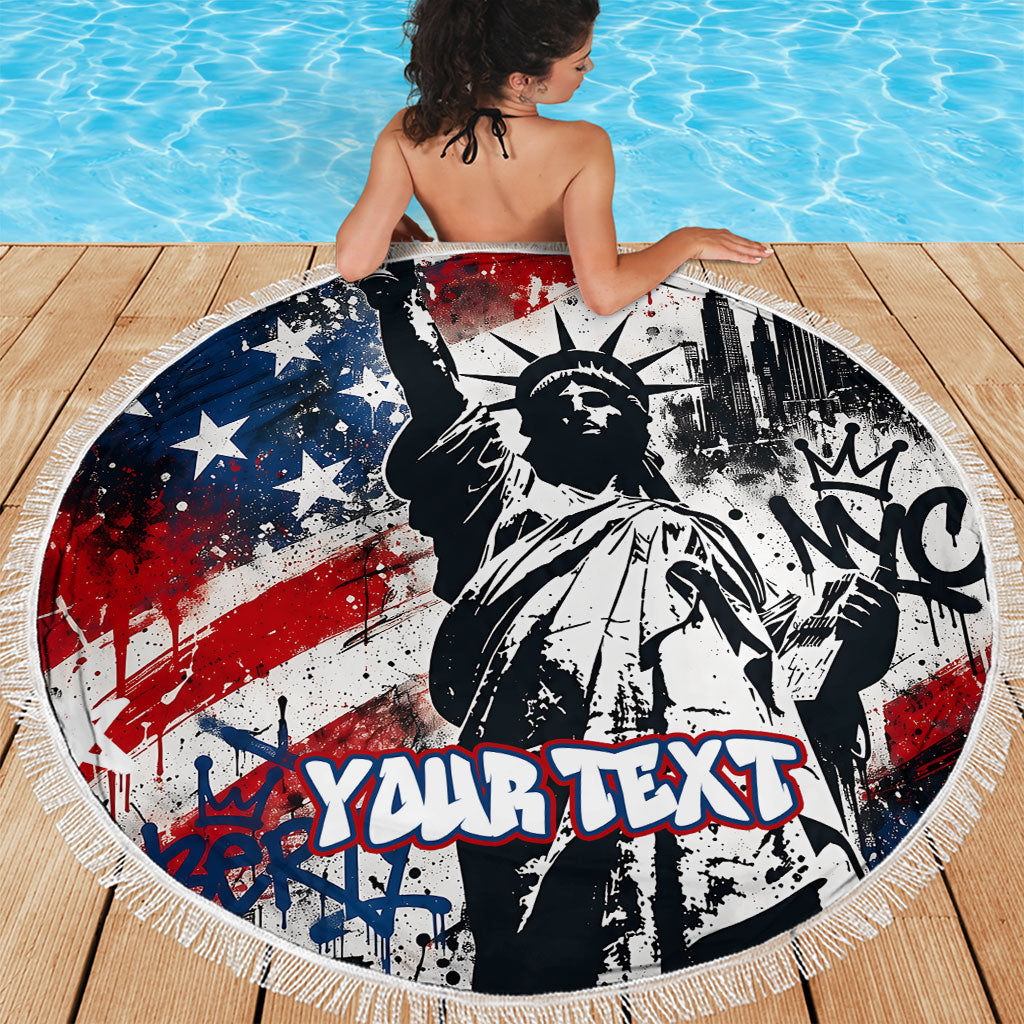 Personalized New York Statue Of Liberty Beach Blanket Grunge Street Art NYC Skyline American Pride