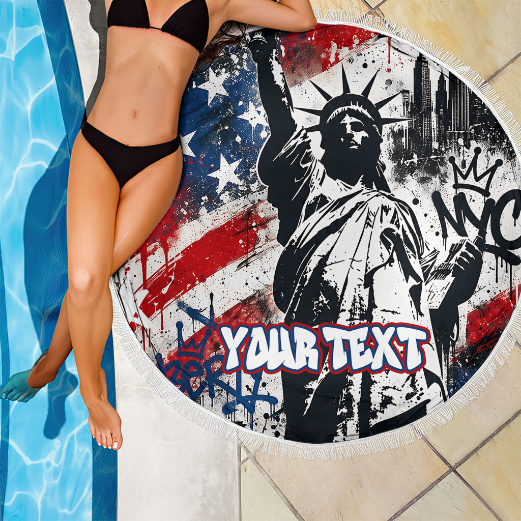 Personalized New York Statue Of Liberty Beach Blanket Grunge Street Art NYC Skyline American Pride