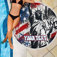 Personalized New York Statue Of Liberty Beach Blanket Grunge Street Art NYC Skyline American Pride