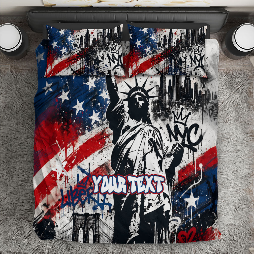 Personalized New York Statue Of Liberty Bedding Set Grunge Street Art NYC Skyline American Pride
