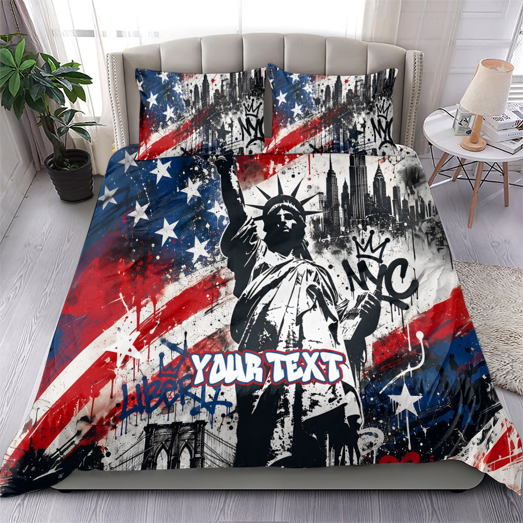 Personalized New York Statue Of Liberty Bedding Set Grunge Street Art NYC Skyline American Pride