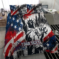 Personalized New York Statue Of Liberty Bedding Set Grunge Street Art NYC Skyline American Pride