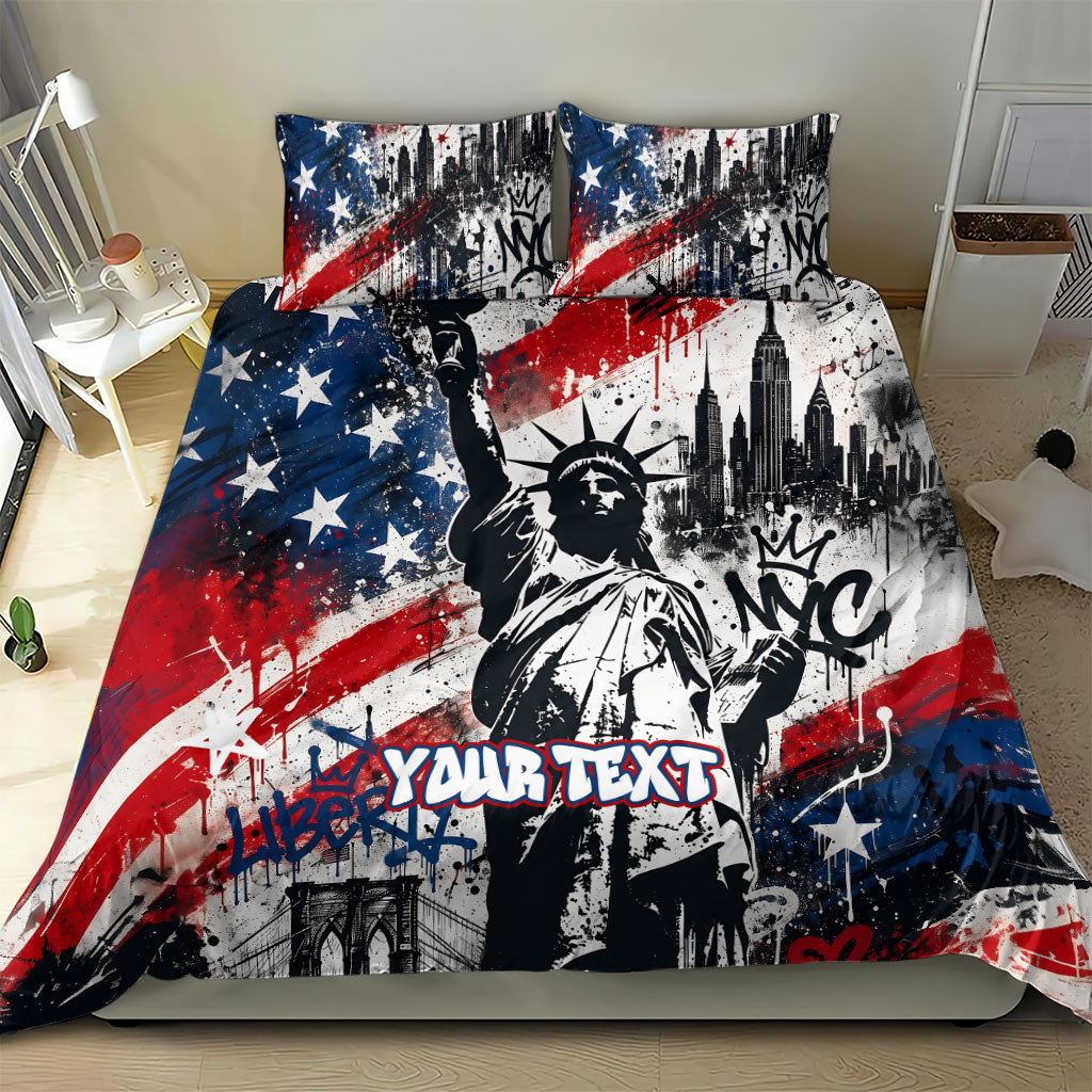 Personalized New York Statue Of Liberty Bedding Set Grunge Street Art NYC Skyline American Pride