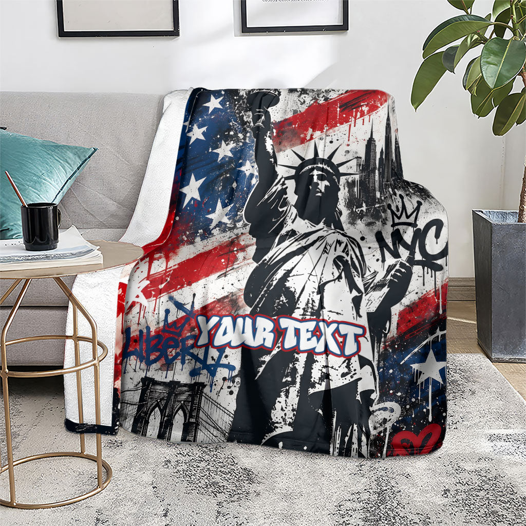 Personalized New York Statue Of Liberty Blanket Grunge Street Art NYC Skyline American Pride