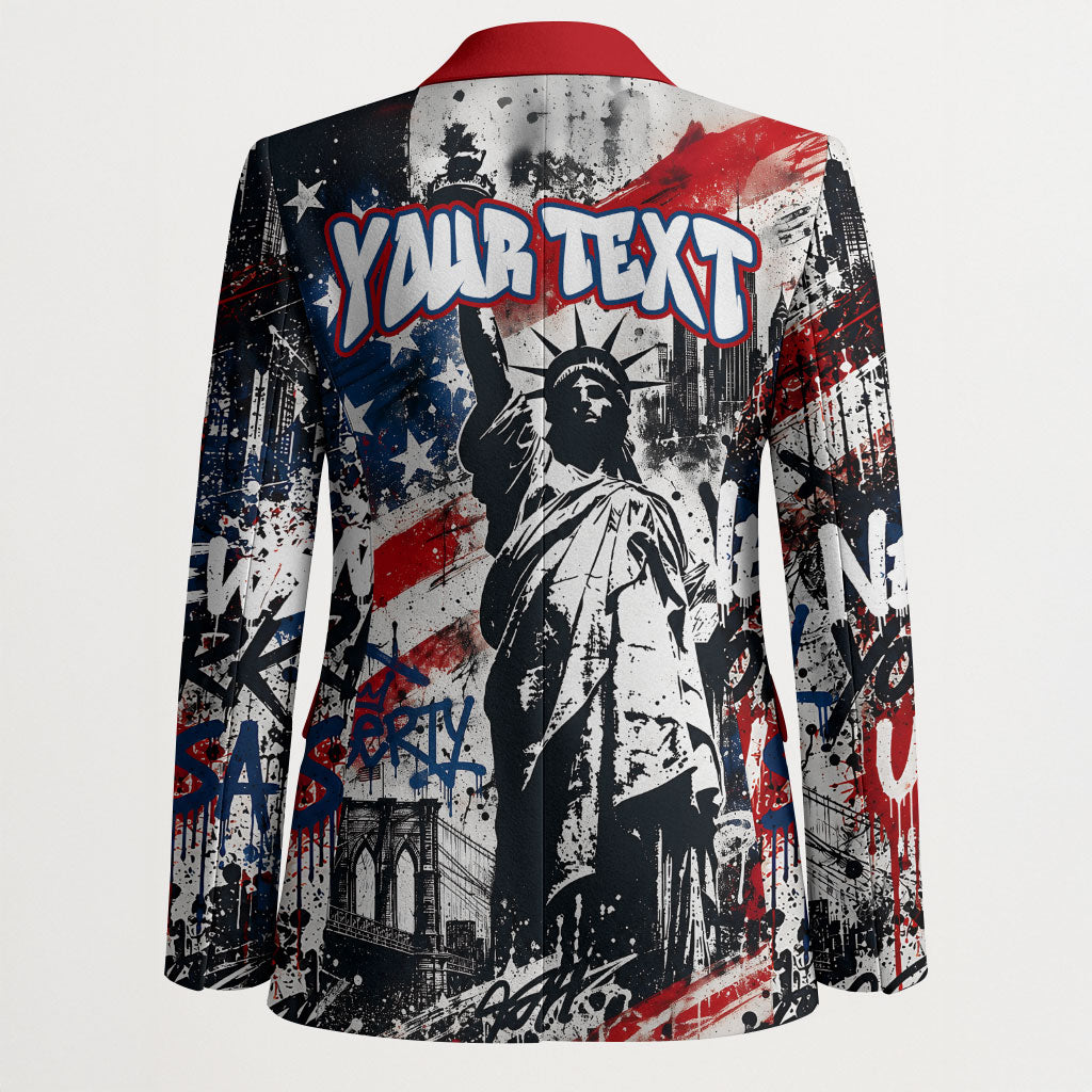 Personalized New York Statue Of Liberty Blazer Grunge Street Art NYC Skyline American Pride