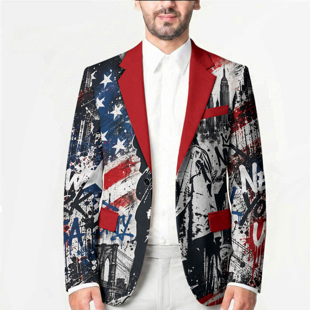 Personalized New York Statue Of Liberty Blazer Grunge Street Art NYC Skyline American Pride