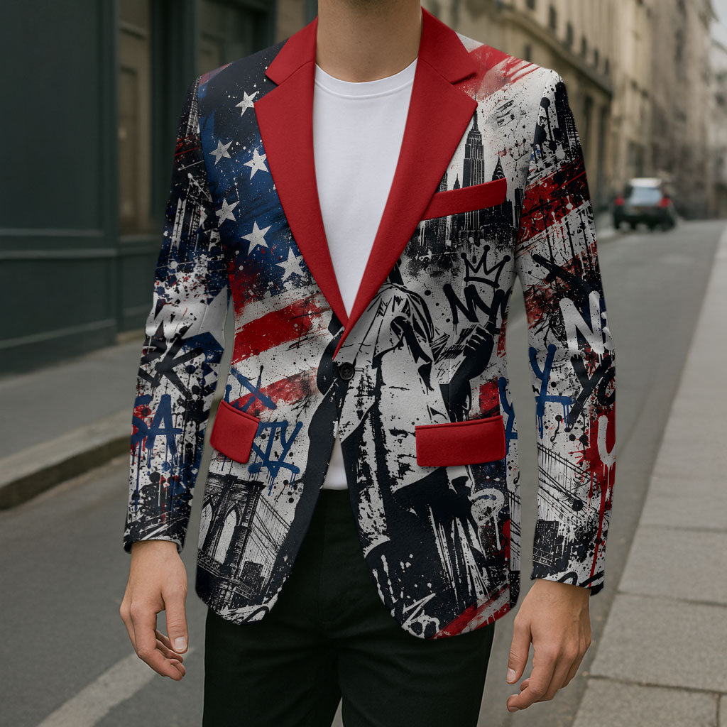 Personalized New York Statue Of Liberty Blazer Grunge Street Art NYC Skyline American Pride