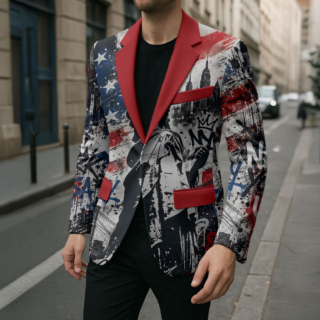 Personalized New York Statue Of Liberty Blazer Grunge Street Art NYC Skyline American Pride