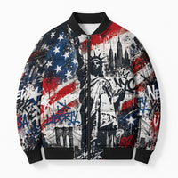 Personalized New York Statue Of Liberty Bomber Puffer Jacket Grunge Street Art NYC Skyline American Pride