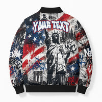 Personalized New York Statue Of Liberty Bomber Puffer Jacket Grunge Street Art NYC Skyline American Pride