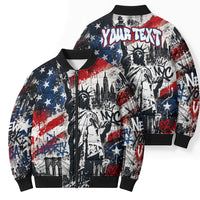 Personalized New York Statue Of Liberty Bomber Puffer Jacket Grunge Street Art NYC Skyline American Pride