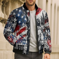 Personalized New York Statue Of Liberty Bomber Puffer Jacket Grunge Street Art NYC Skyline American Pride