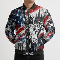 Personalized New York Statue Of Liberty Bomber Puffer Jacket Grunge Street Art NYC Skyline American Pride