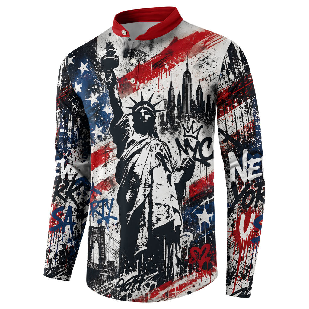 Personalized New York Statue Of Liberty Button Sweatshirt Grunge Street Art NYC Skyline American Pride