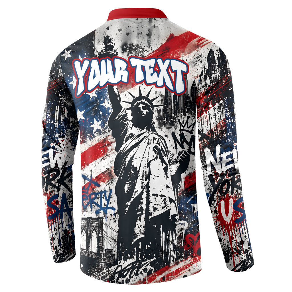 Personalized New York Statue Of Liberty Button Sweatshirt Grunge Street Art NYC Skyline American Pride