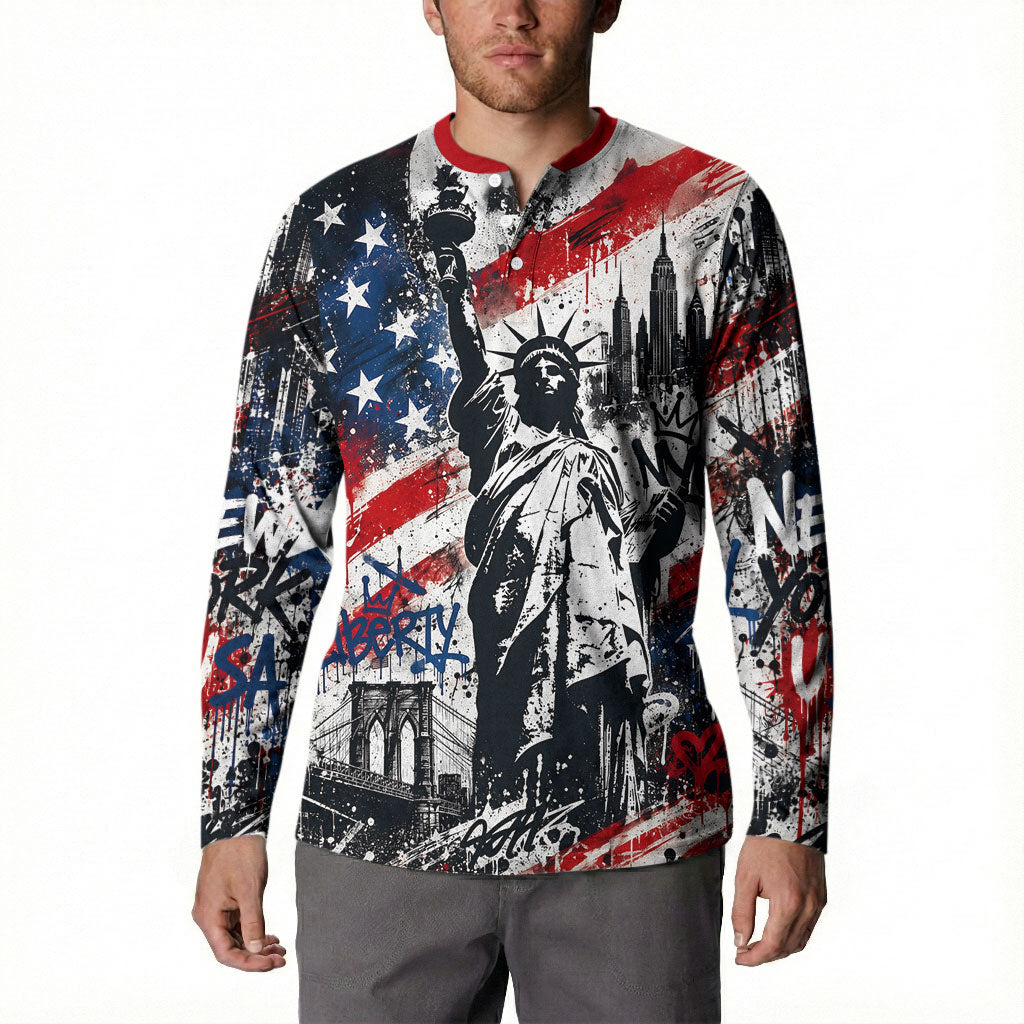 Personalized New York Statue Of Liberty Button Sweatshirt Grunge Street Art NYC Skyline American Pride