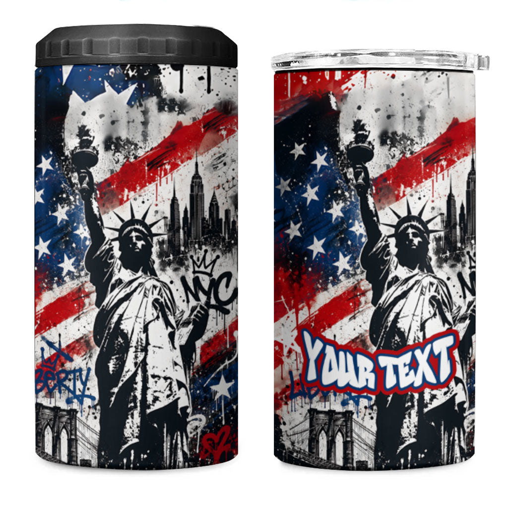 Personalized New York Statue Of Liberty 4 in 1 Can Cooler Tumbler Grunge Street Art NYC Skyline American Pride