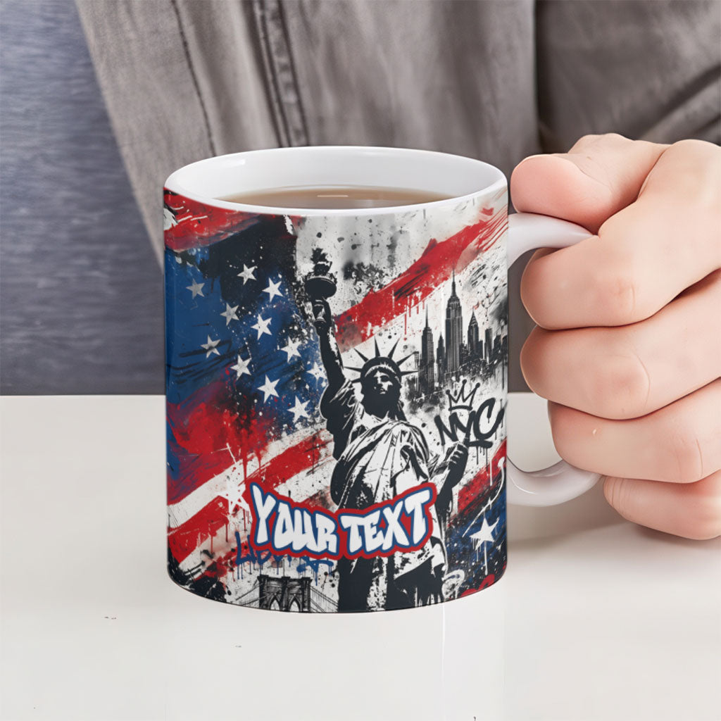 Personalized New York Statue Of Liberty Ceramic Mug Grunge Street Art NYC Skyline American Pride