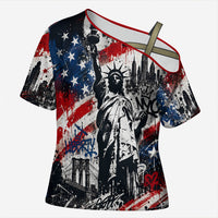Personalized New York Statue Of Liberty Cross Shoulder Shirt Grunge Street Art NYC Skyline American Pride