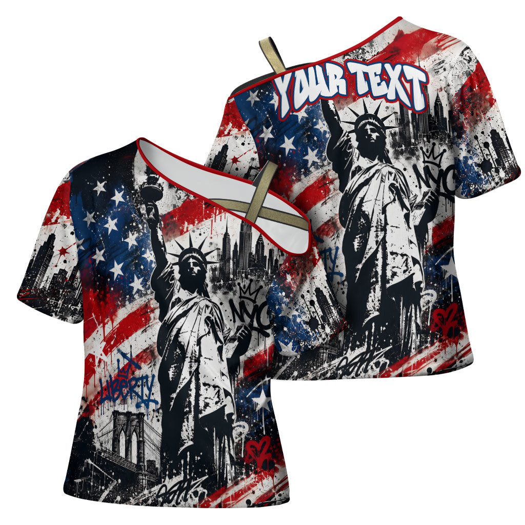 Personalized New York Statue Of Liberty Cross Shoulder Shirt Grunge Street Art NYC Skyline American Pride