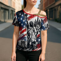 Personalized New York Statue Of Liberty Cross Shoulder Shirt Grunge Street Art NYC Skyline American Pride