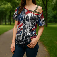 Personalized New York Statue Of Liberty Cross Shoulder Shirt Grunge Street Art NYC Skyline American Pride