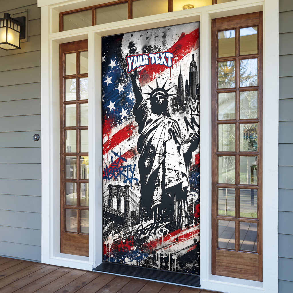 Personalized New York Statue Of Liberty Door Cover Grunge Street Art NYC Skyline American Pride