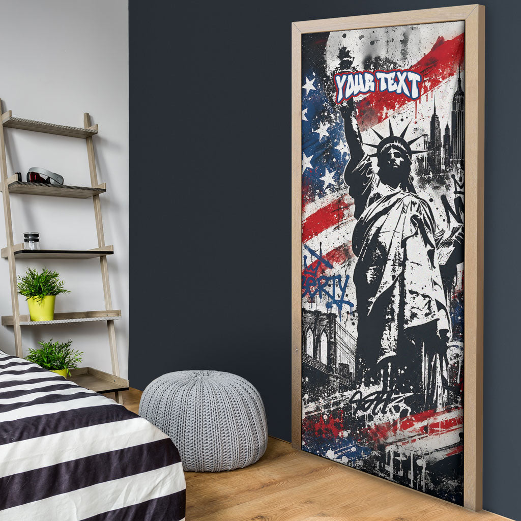 Personalized New York Statue Of Liberty Door Cover Grunge Street Art NYC Skyline American Pride