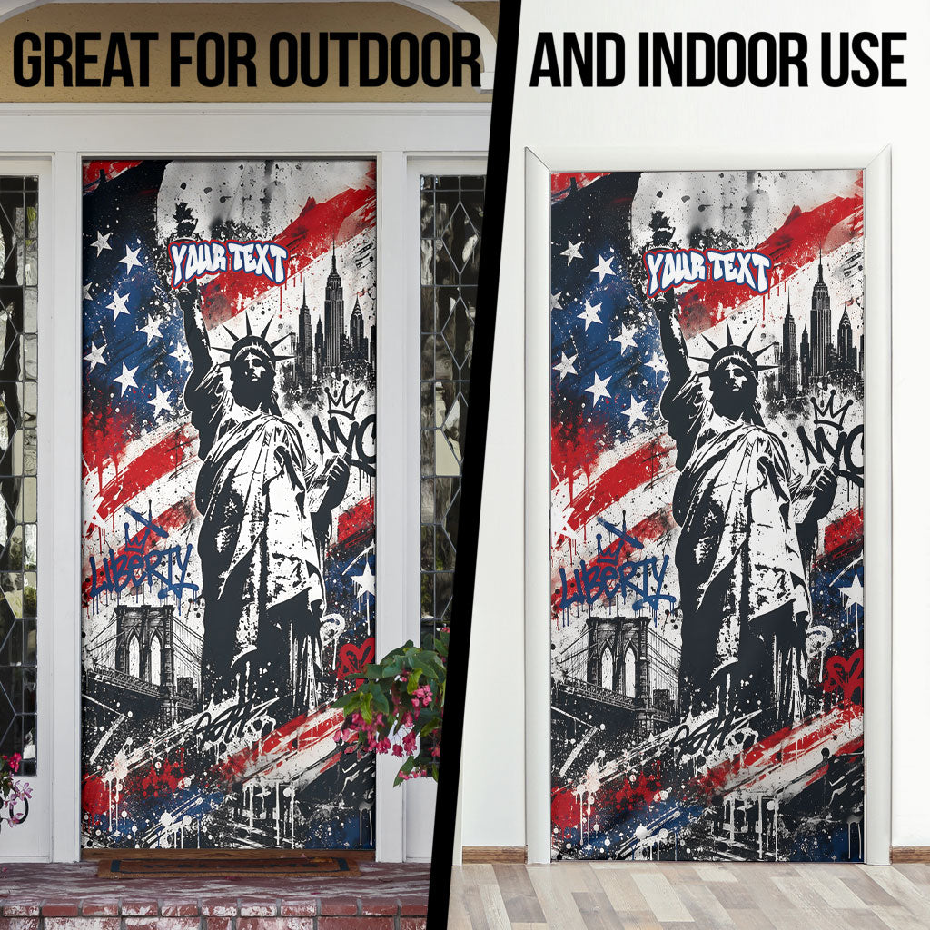 Personalized New York Statue Of Liberty Door Cover Grunge Street Art NYC Skyline American Pride