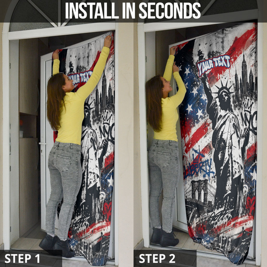 Personalized New York Statue Of Liberty Door Cover Grunge Street Art NYC Skyline American Pride