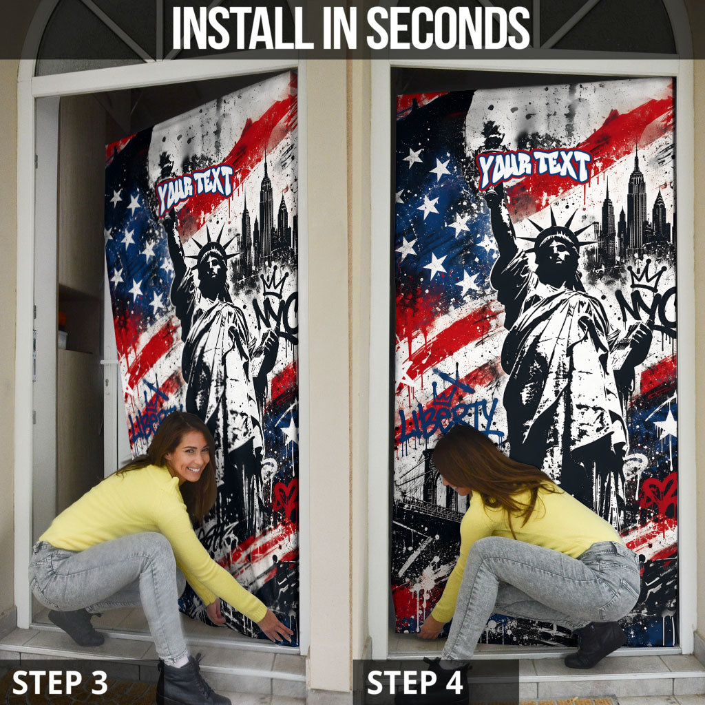 Personalized New York Statue Of Liberty Door Cover Grunge Street Art NYC Skyline American Pride