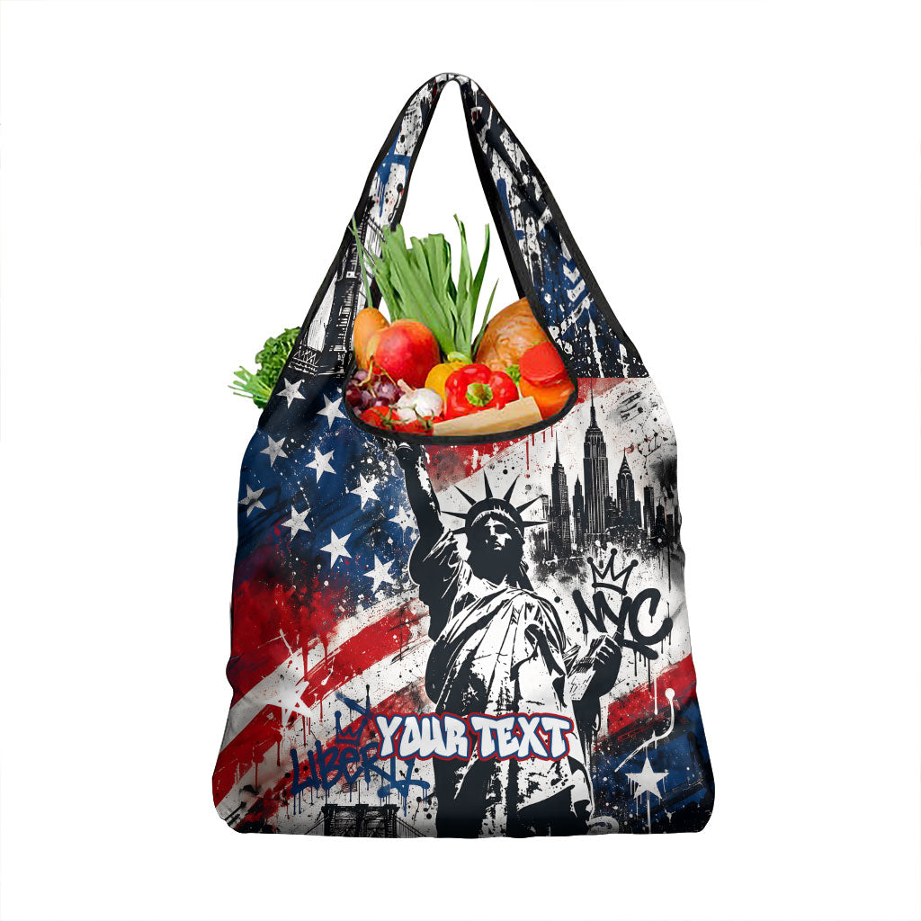 Personalized New York Statue Of Liberty Grocery Bag Grunge Street Art NYC Skyline American Pride