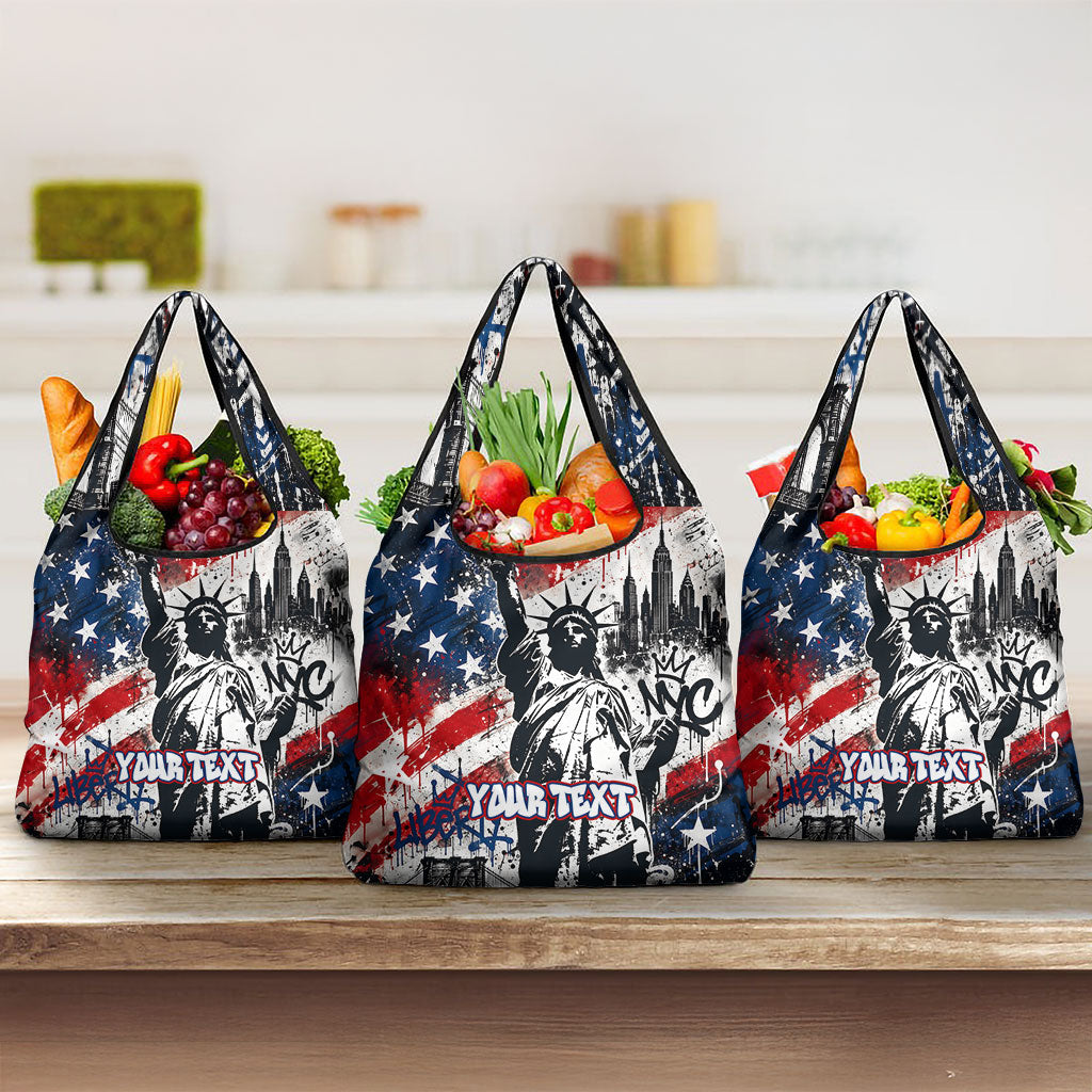 Personalized New York Statue Of Liberty Grocery Bag Grunge Street Art NYC Skyline American Pride