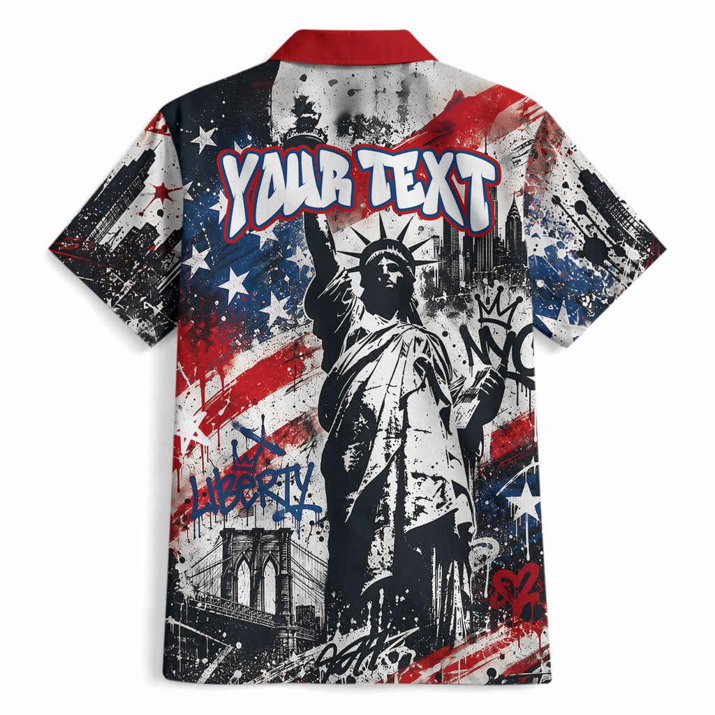 Personalized New York Statue Of Liberty Hawaiian Shirt Grunge Street Art NYC Skyline American Pride