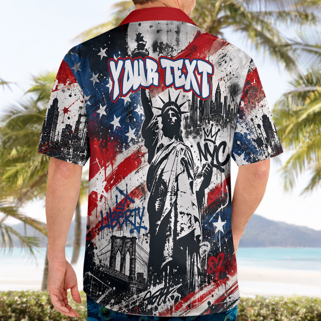 Personalized New York Statue Of Liberty Hawaiian Shirt Grunge Street Art NYC Skyline American Pride