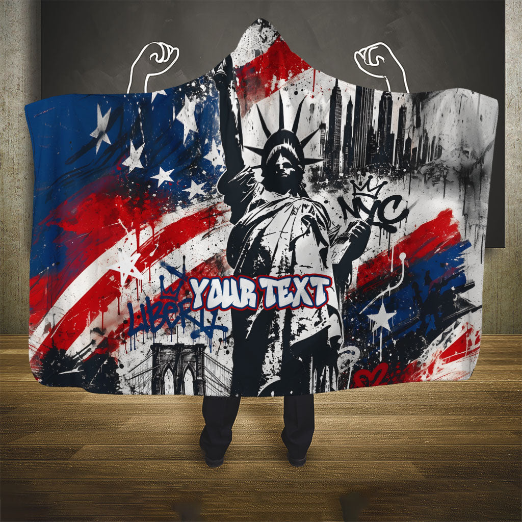 Personalized New York Statue Of Liberty Hooded Blanket Grunge Street Art NYC Skyline American Pride