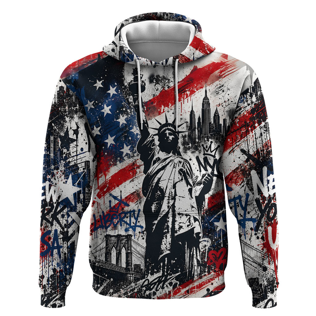 Personalized New York Statue Of Liberty Hoodie Grunge Street Art NYC Skyline American Pride