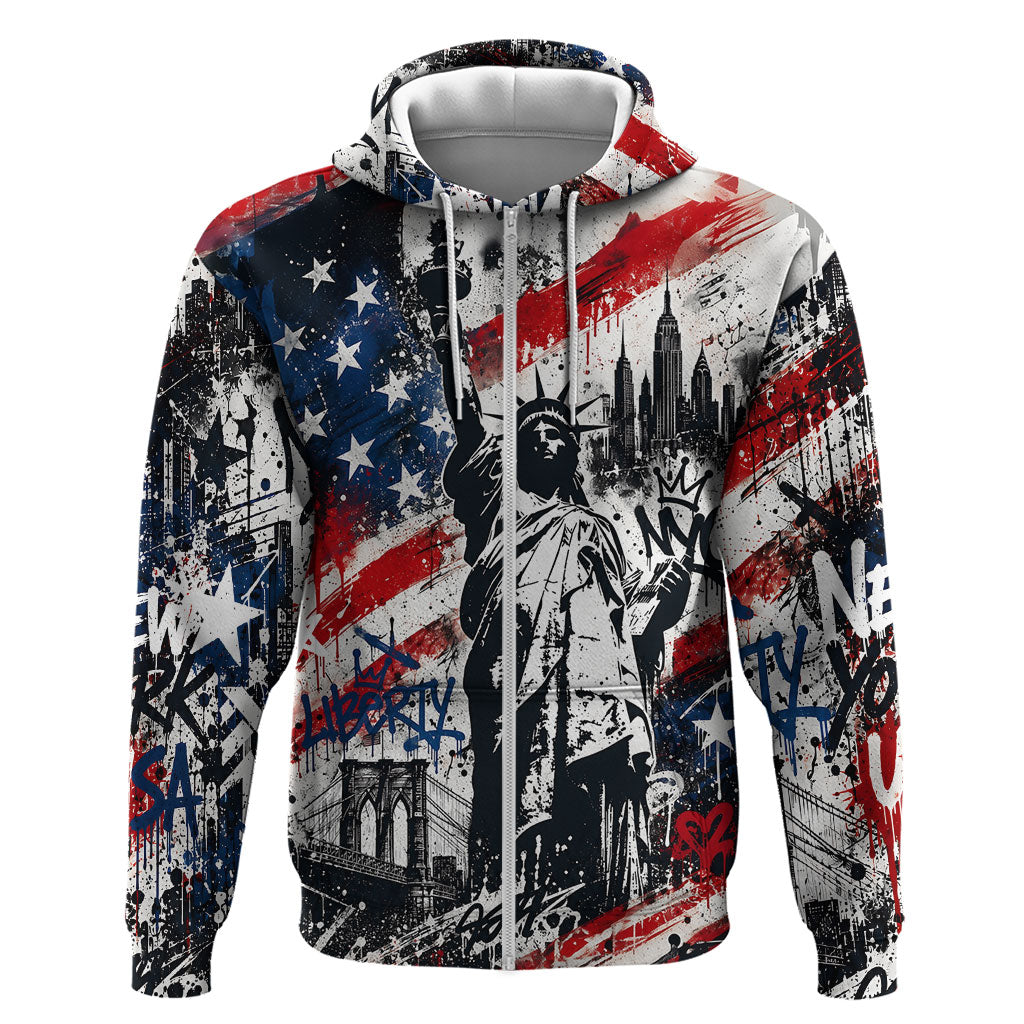 Personalized New York Statue Of Liberty Hoodie Grunge Street Art NYC Skyline American Pride