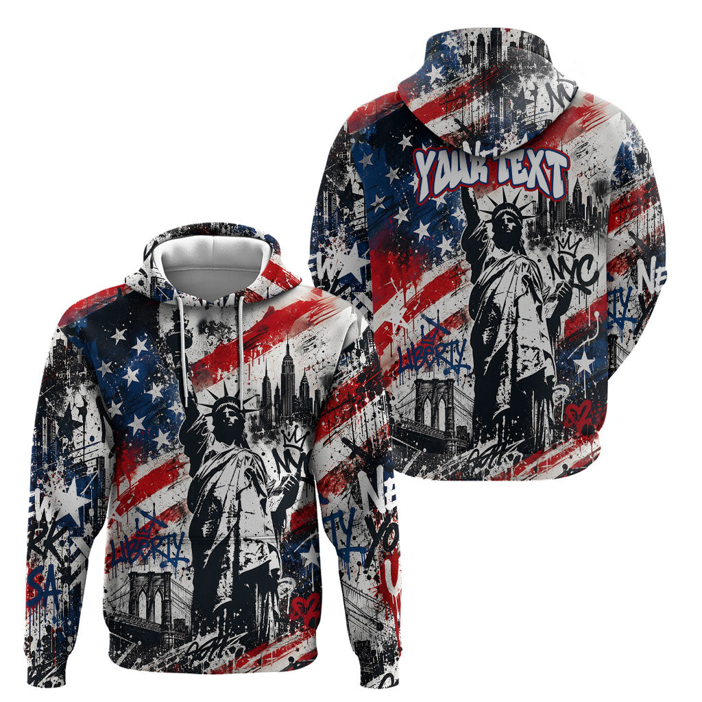 Personalized New York Statue Of Liberty Hoodie Grunge Street Art NYC Skyline American Pride