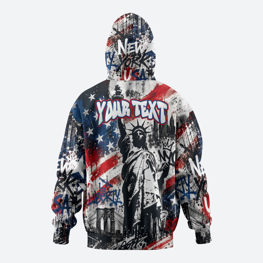 Personalized New York Statue Of Liberty Hoodie Grunge Street Art NYC Skyline American Pride