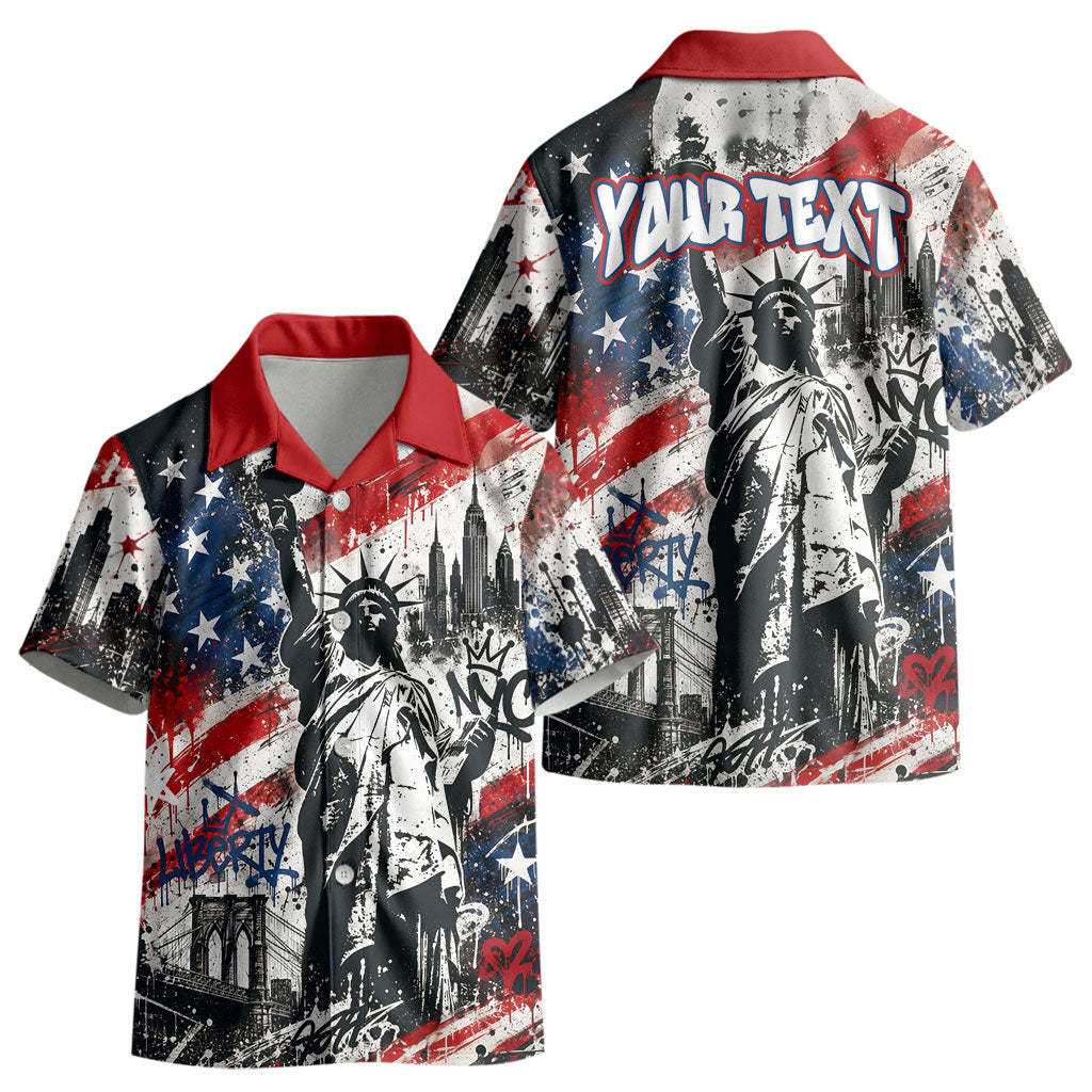 Personalized New York Statue Of Liberty Kid Hawaiian Shirt Grunge Street Art NYC Skyline American Pride