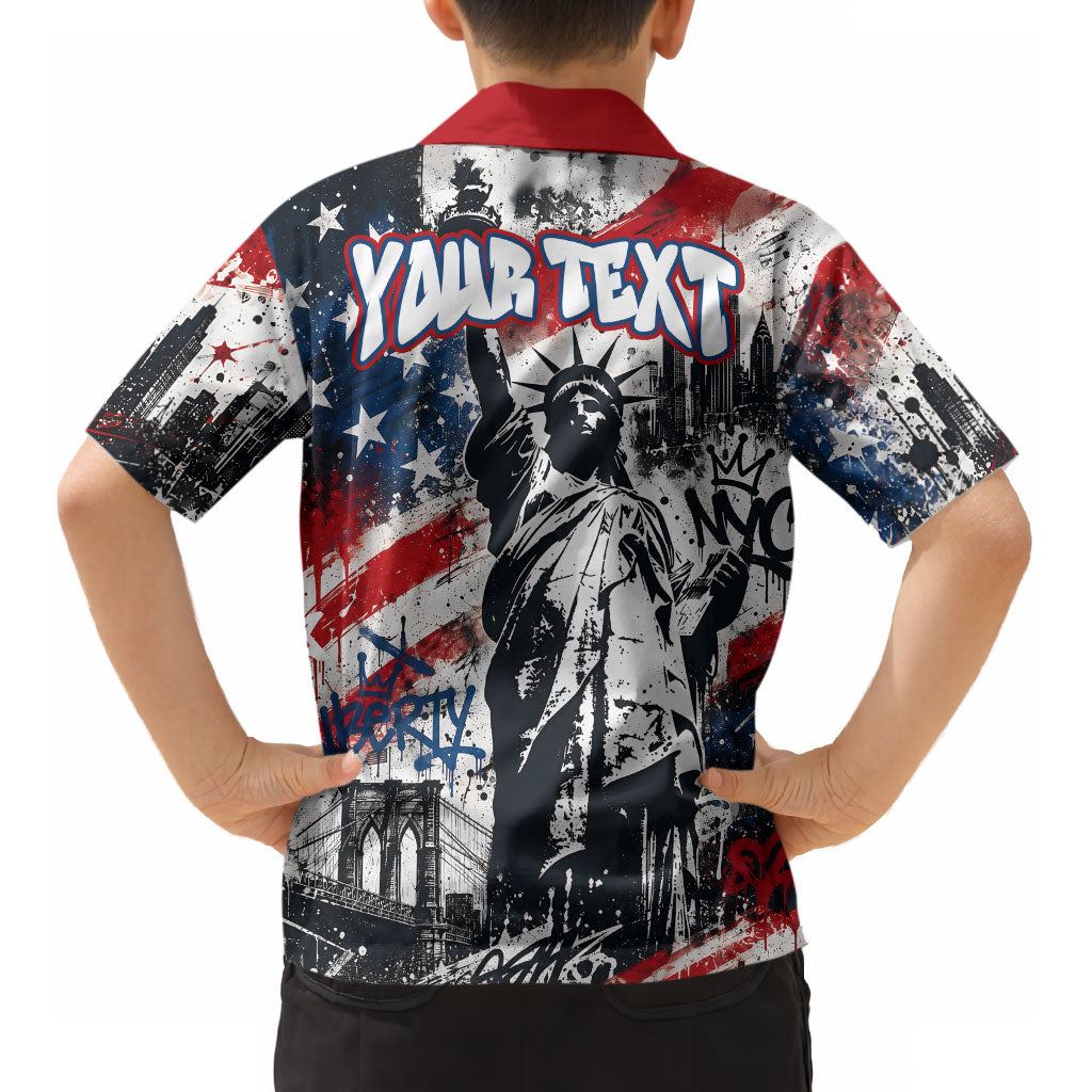 Personalized New York Statue Of Liberty Kid Hawaiian Shirt Grunge Street Art NYC Skyline American Pride