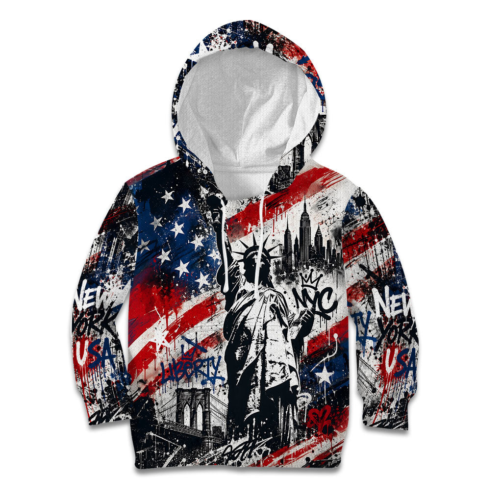 Personalized New York Statue Of Liberty Kid Hoodie Grunge Street Art NYC Skyline American Pride