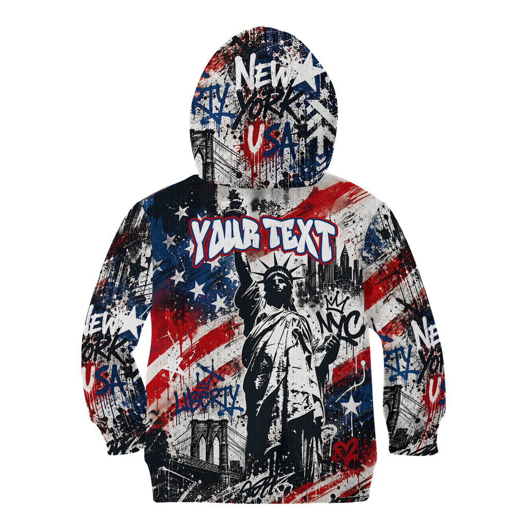 Personalized New York Statue Of Liberty Kid Hoodie Grunge Street Art NYC Skyline American Pride