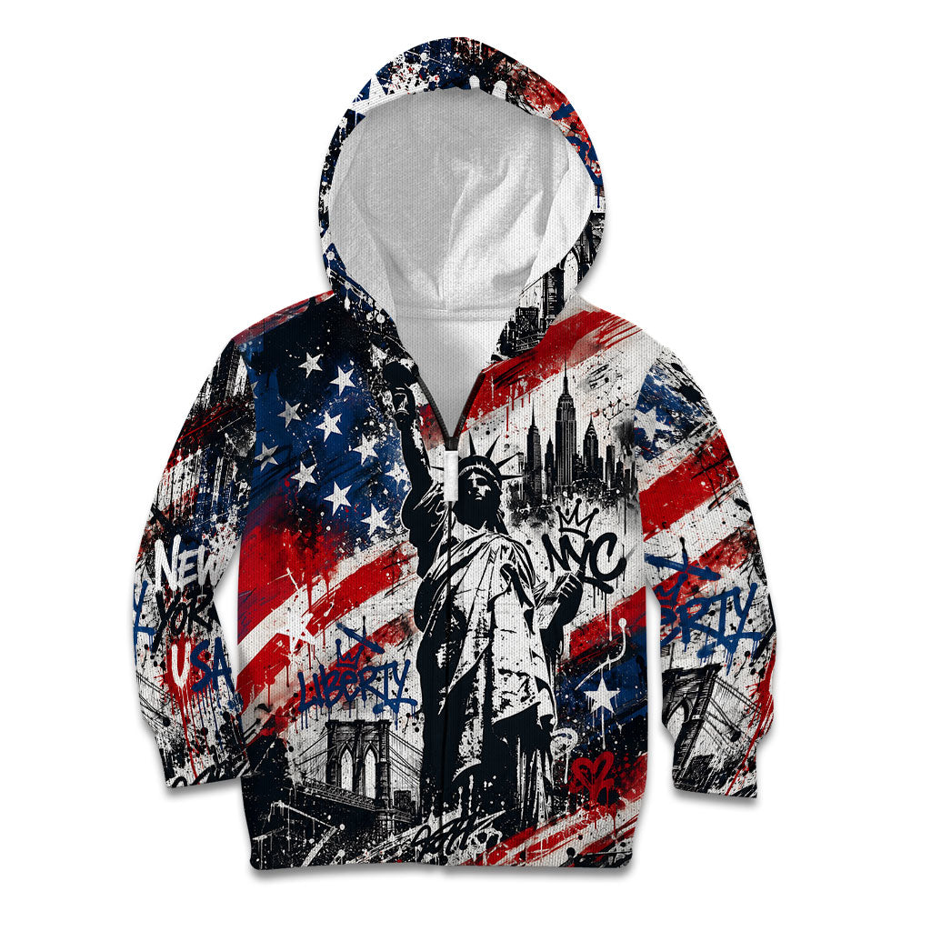 Personalized New York Statue Of Liberty Kid Hoodie Grunge Street Art NYC Skyline American Pride