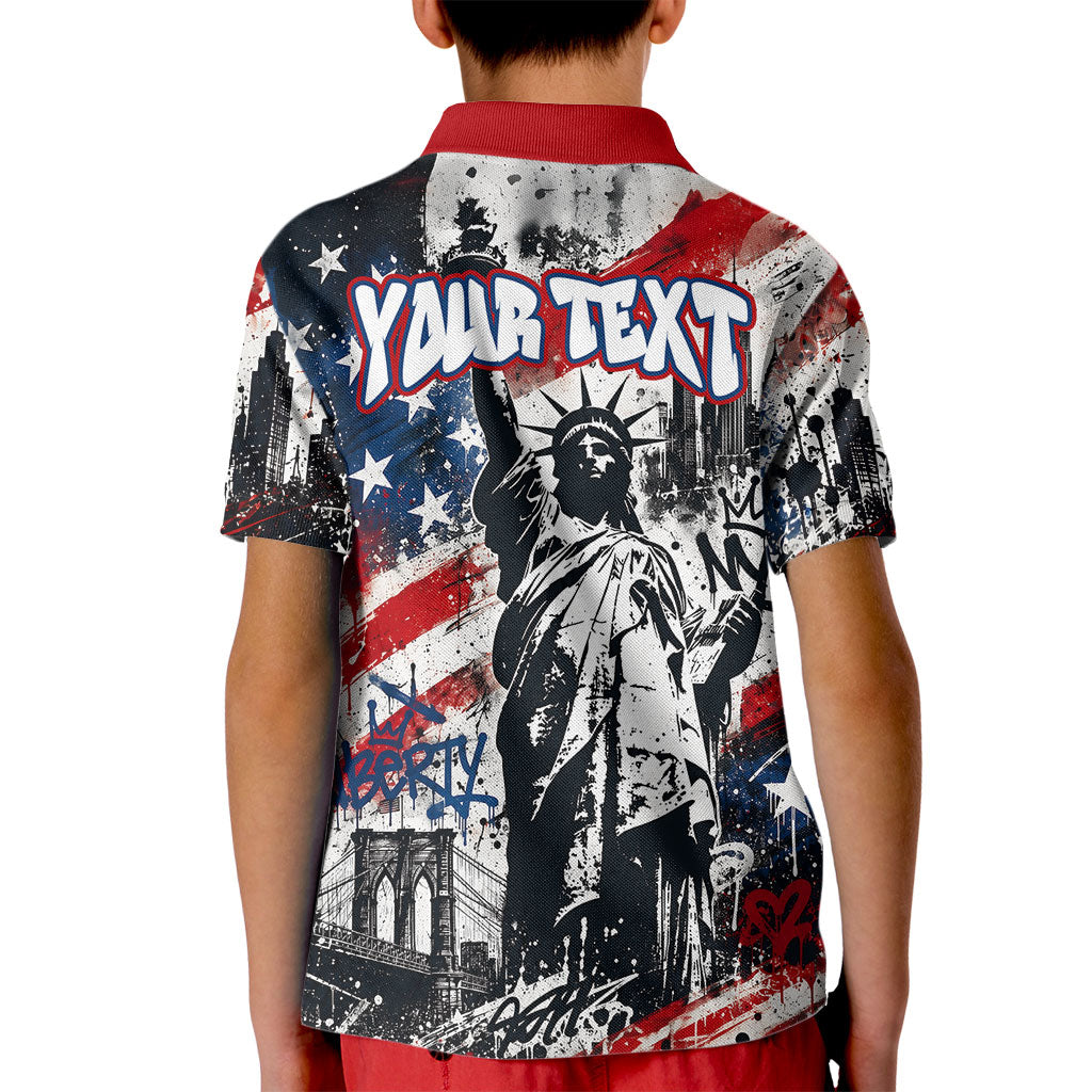Personalized New York Statue Of Liberty Kid Polo Shirt Grunge Street Art NYC Skyline American Pride