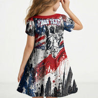 Personalized New York Statue Of Liberty Kid Short Sleeve Dress Grunge Street Art NYC Skyline American Pride